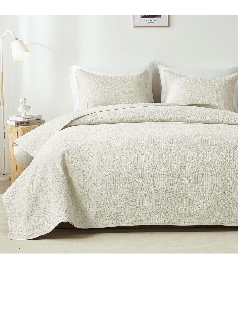 New Open Bag Full/Queen akkialla Quilt Set,Cream Lightweight Bedspread